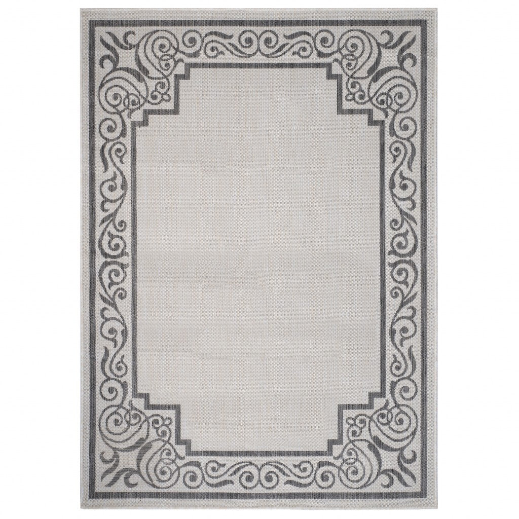 5' x 7' Gray Ornate Border Indoor Outdoor Area Rug