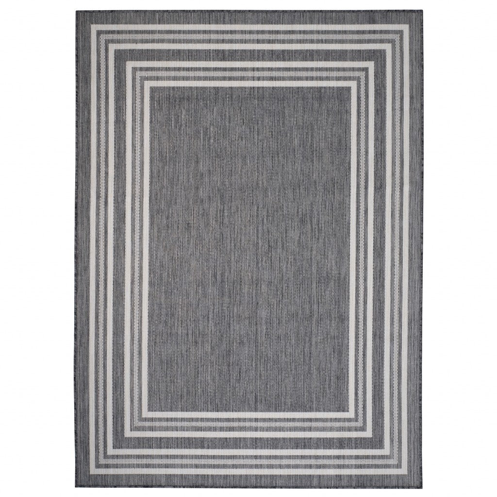 5' x 7' Gray Striped Border Indoor Outdoor Area Rug