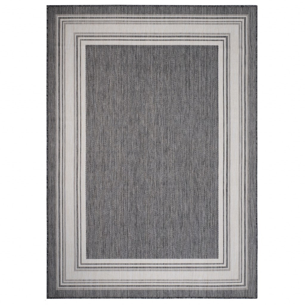 8' x 10' Gray Framed Indoor Outdoor Area Rug