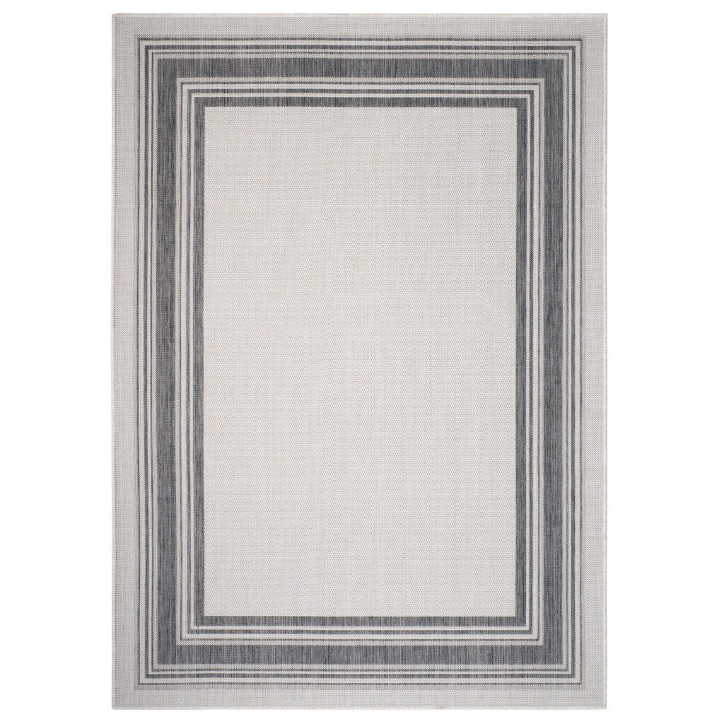 5' x 7' Gray Framed Indoor Outdoor Area Rug