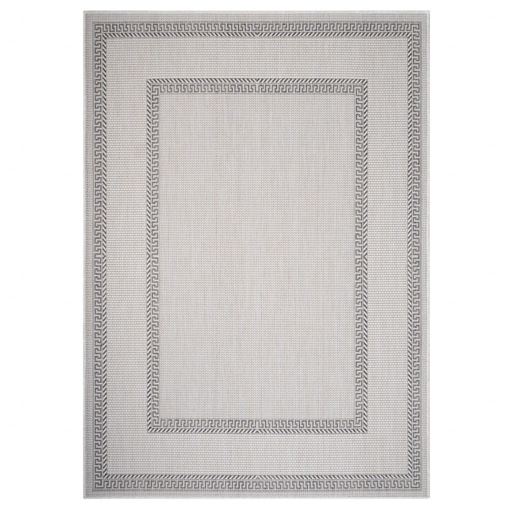 5' x 7' Gray Double Border Indoor Outdoor Area Rug