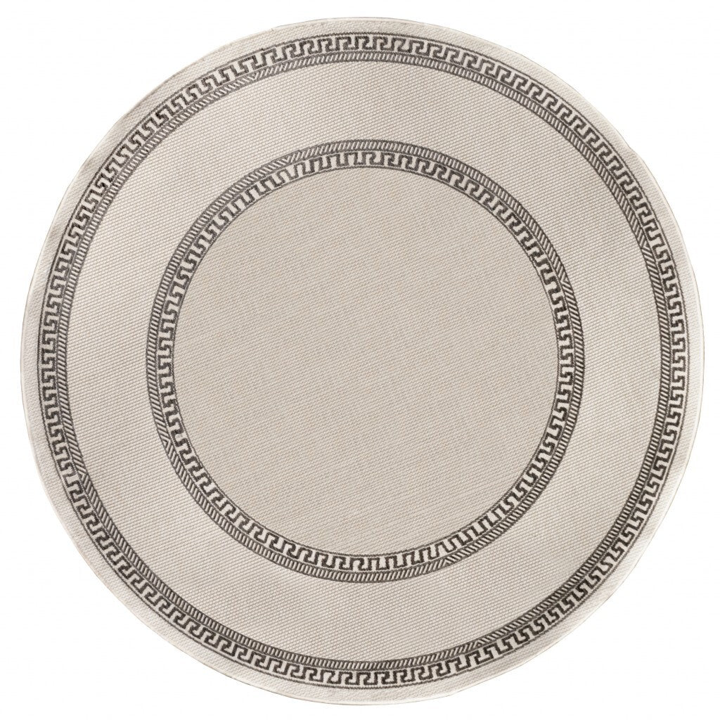 8' Round Cream Double Border Indoor Outdoor Area Rug