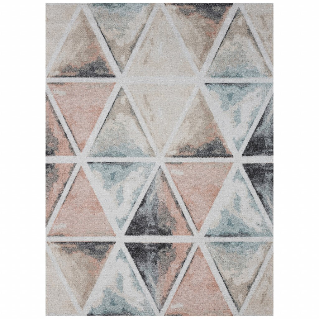 5' x 7' Ivory Watercolored Prism Area Rug
