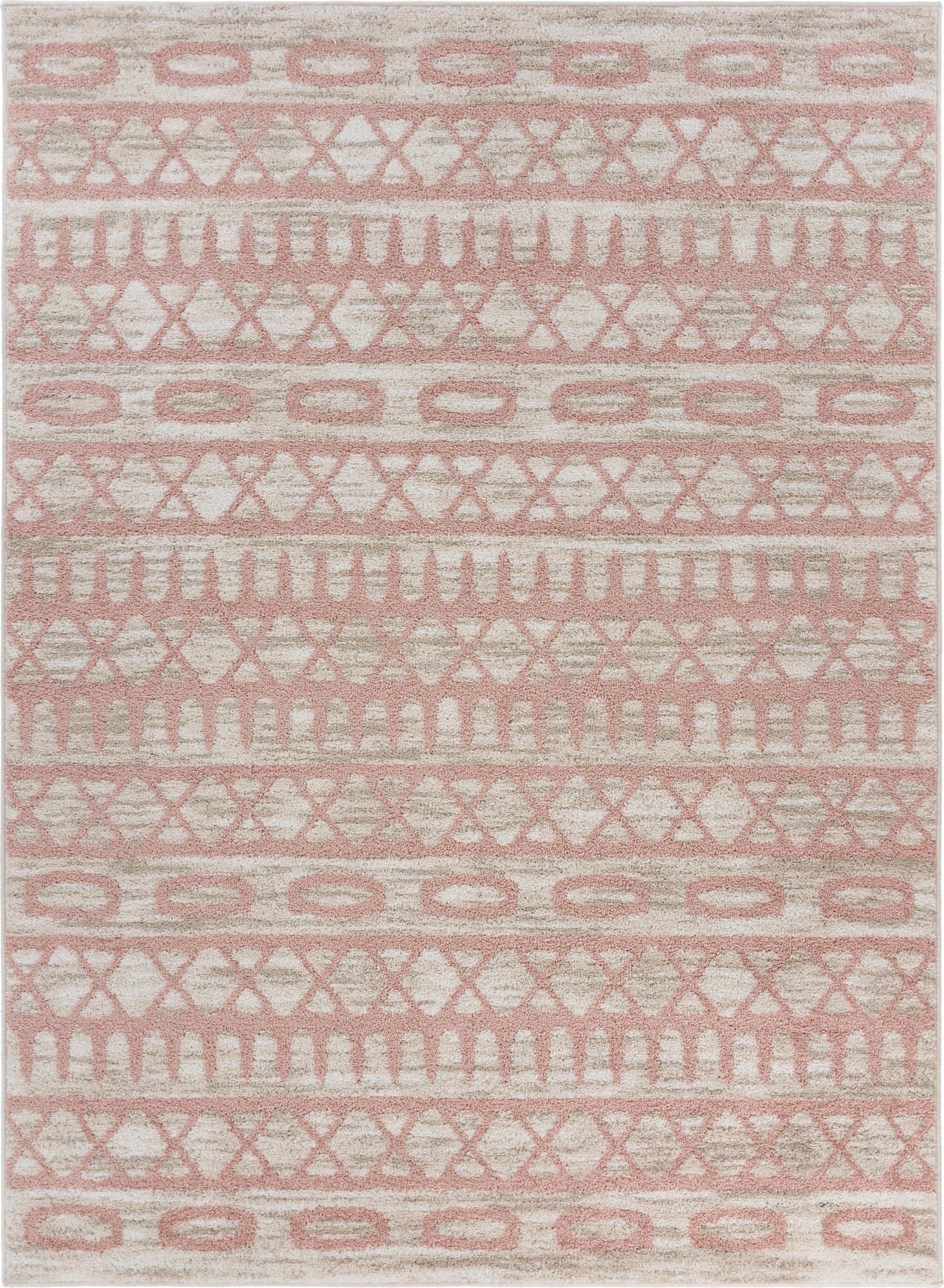 8' x 9' Blush and Beige Geometric Striped Area Rug