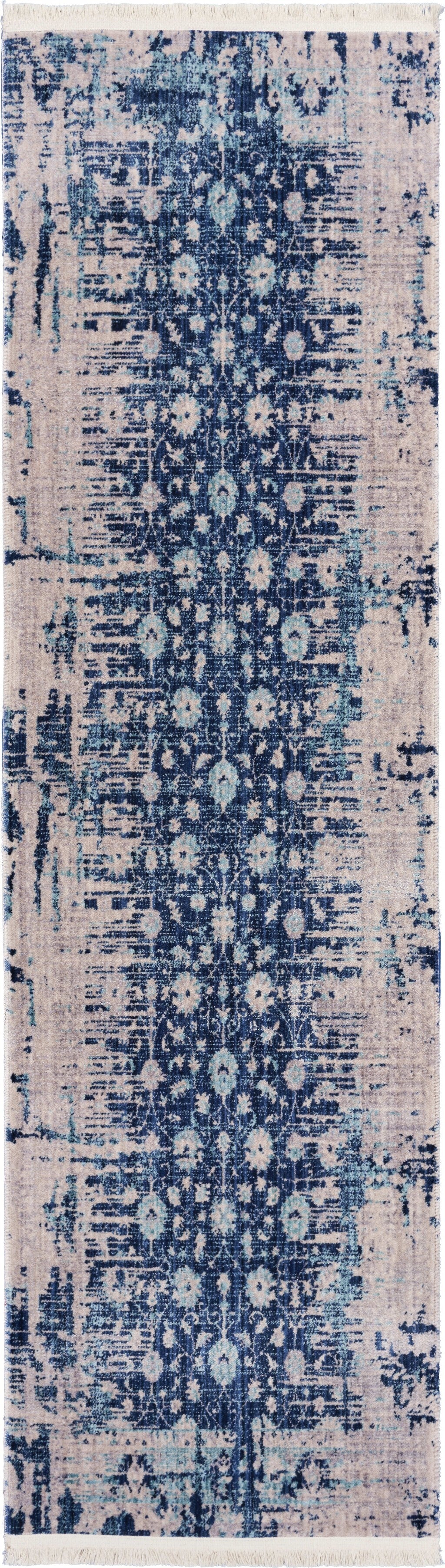 8' x 10' Blue and Tan Traditional Area Rug