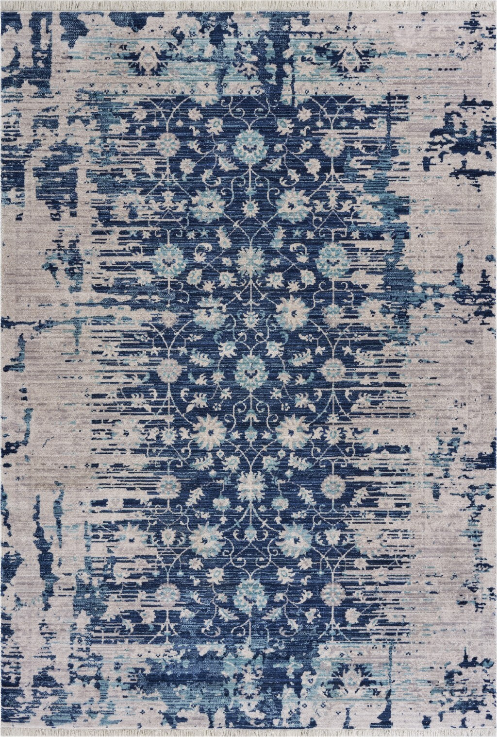 9' x 12' Blue and Tan Traditional Area Rug