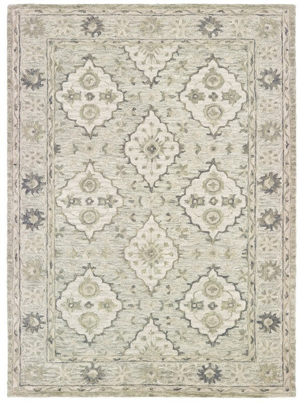 8' x 10' Pale Green and Cream Decorative Area Rug