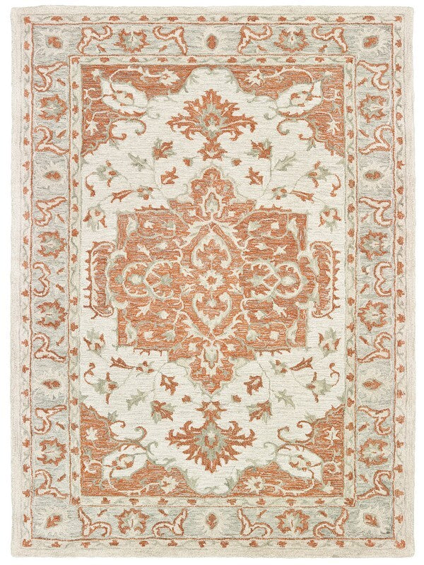 9' x 12' Orange and Ivory Medallion Area Rug