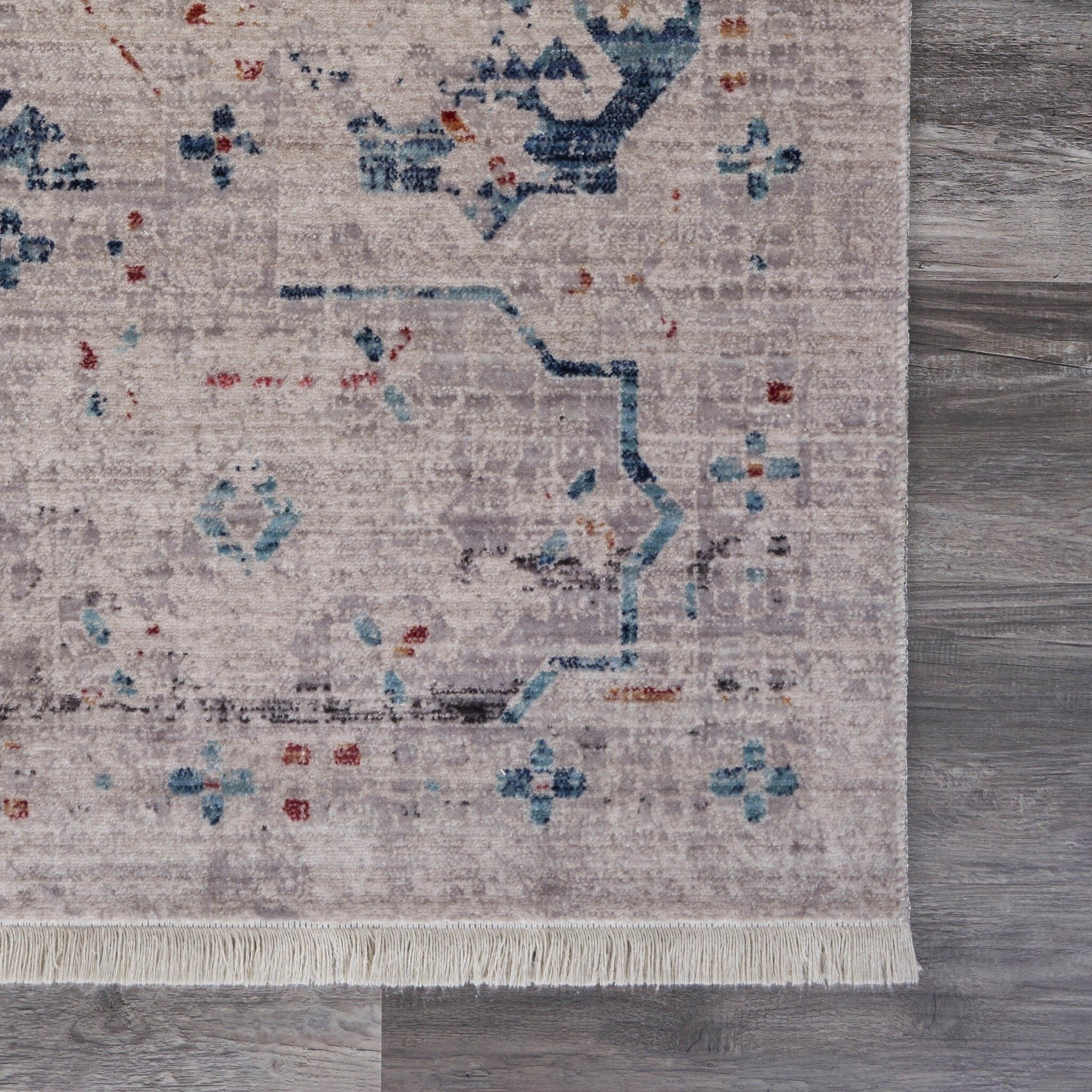 5' x 8' Beige Distressed Floral Area Rug