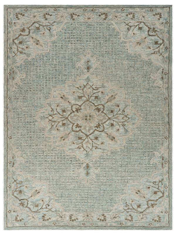 9' x 12' Blue and Beige Flor Medallion Area Rug