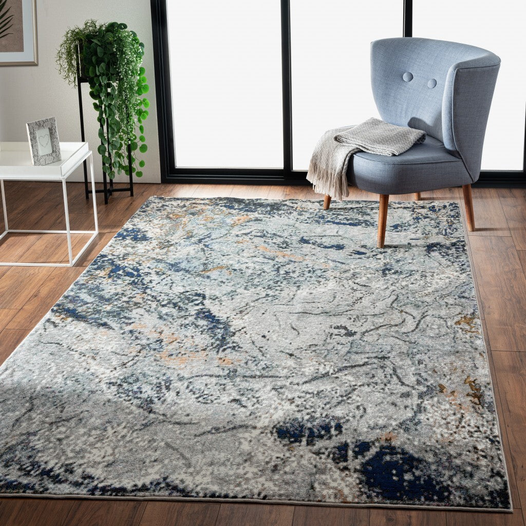 5' x 8' Navy and Gray Abstract Ice Area Rug