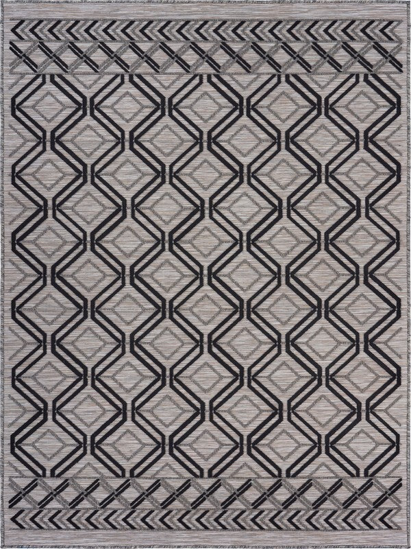 5' x 7' Black Geometric Indoor Outdoor Area Rug