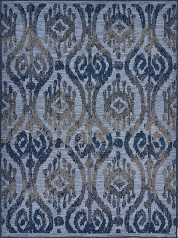 5' x 7' Blue Ogee Pattern Indoor Outdoor Area Rug