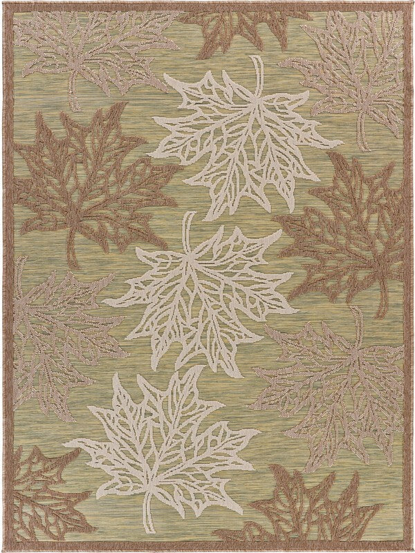 5' x 7' Tan Maple Leaf Indoor Outdoor Area Rug