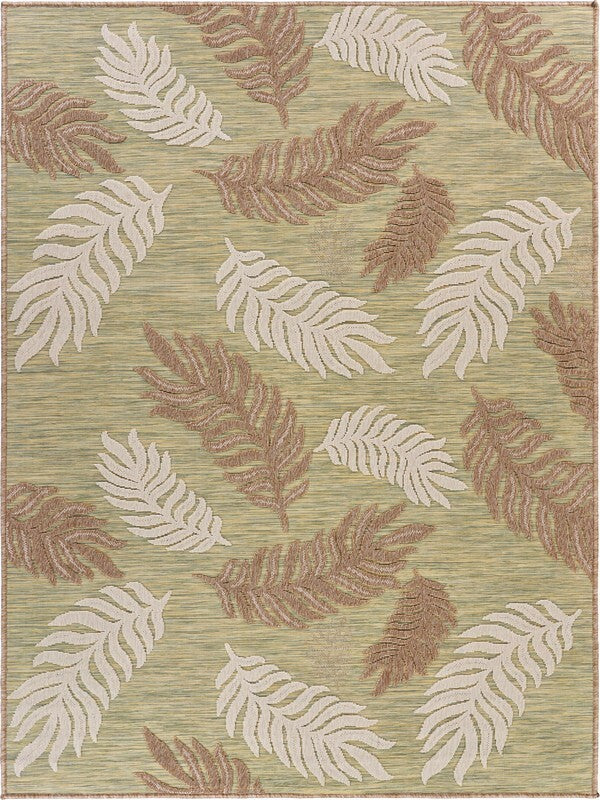 5' x 7' Tan Tropical Sprigs Indoor Outdoor Area Rug