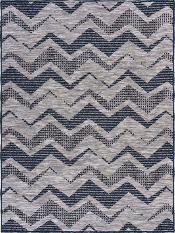 5' x 7' Navy Zig Zag Indoor Outdoor Area Rug