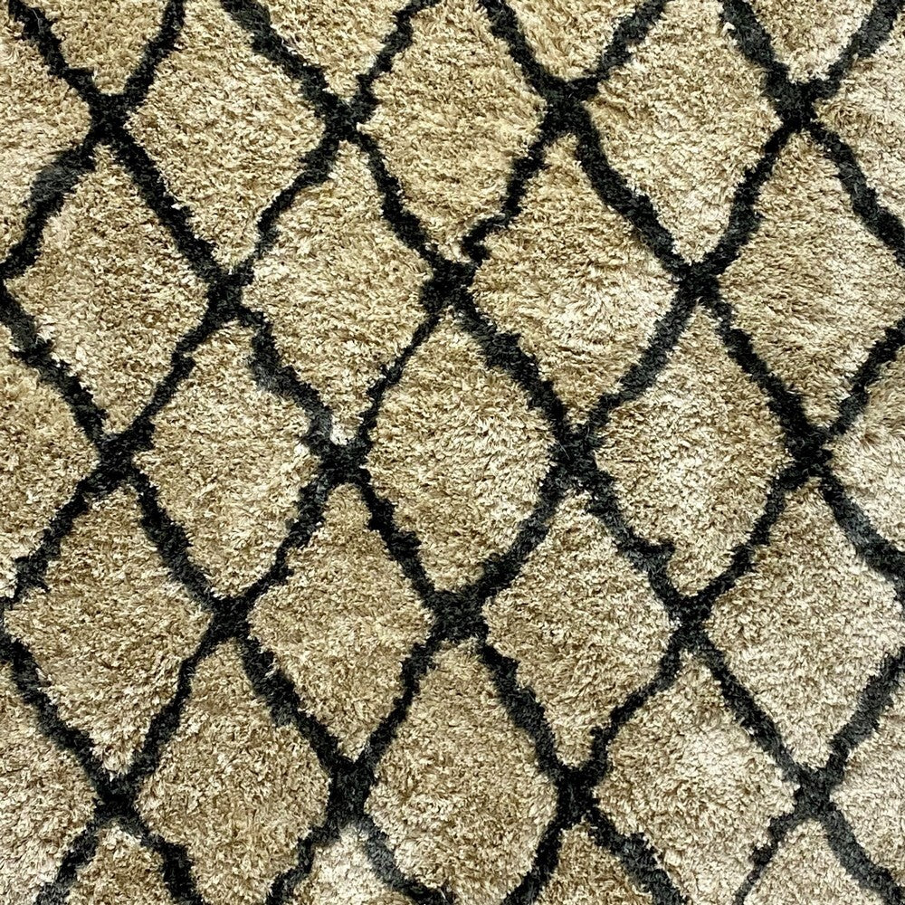 5' x 7' Cream and Black Lattice Area Rug