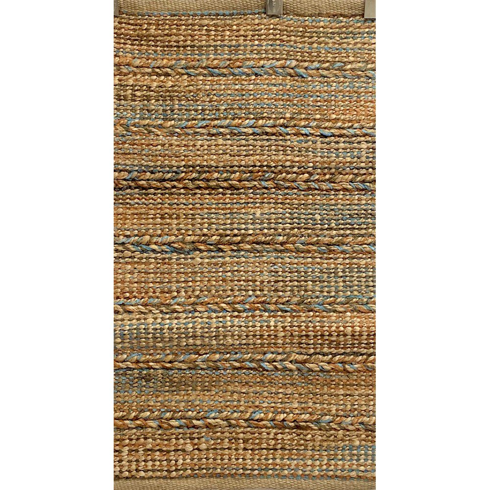 2' x 5' Seafoam and Tan Braided Stripe Area Rug