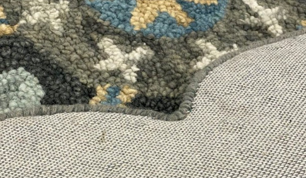 7' Round Gray Border Floral Medallion Area Rug