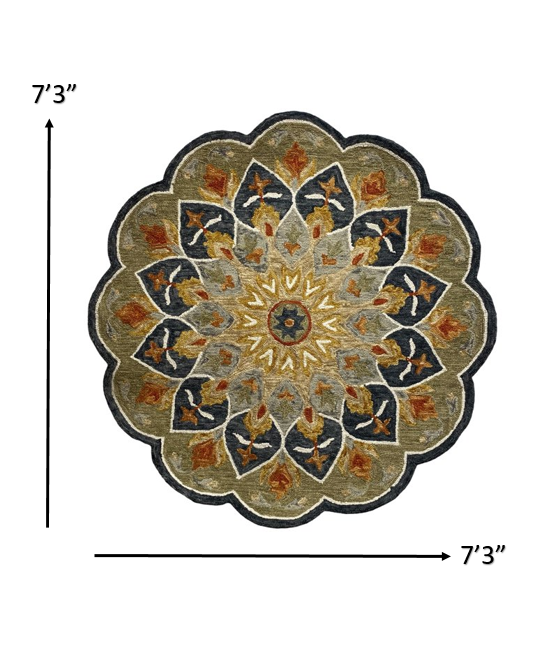 7' Round Charcoal Scalloped Edge Area Rug