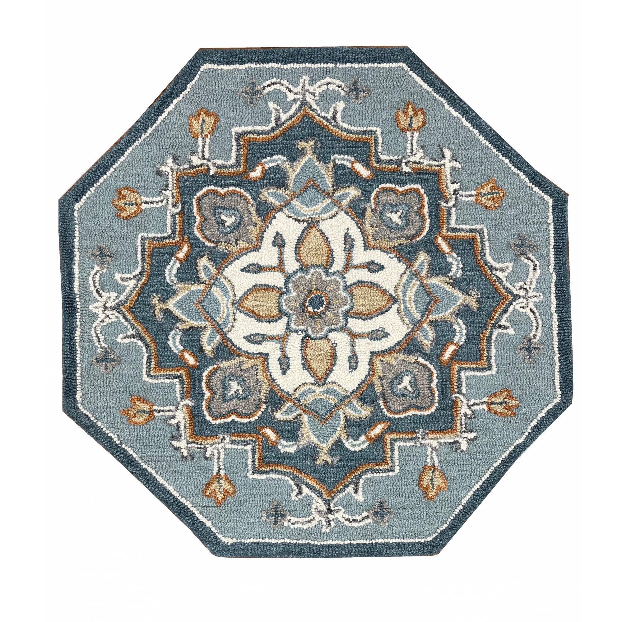 3' Round Blue Traditional Medallion Area Rug