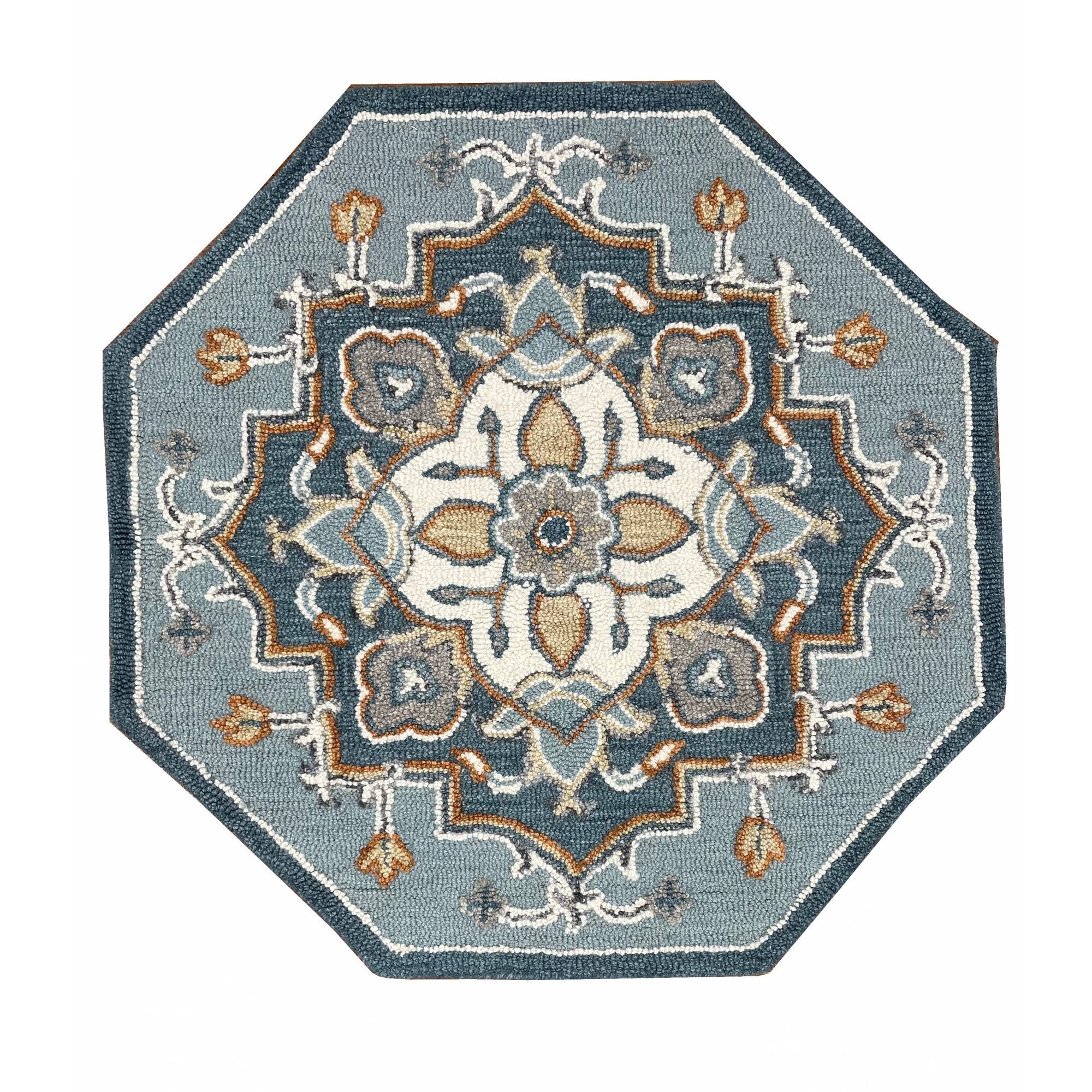 5' Round Blue Traditional Medallion Area Rug