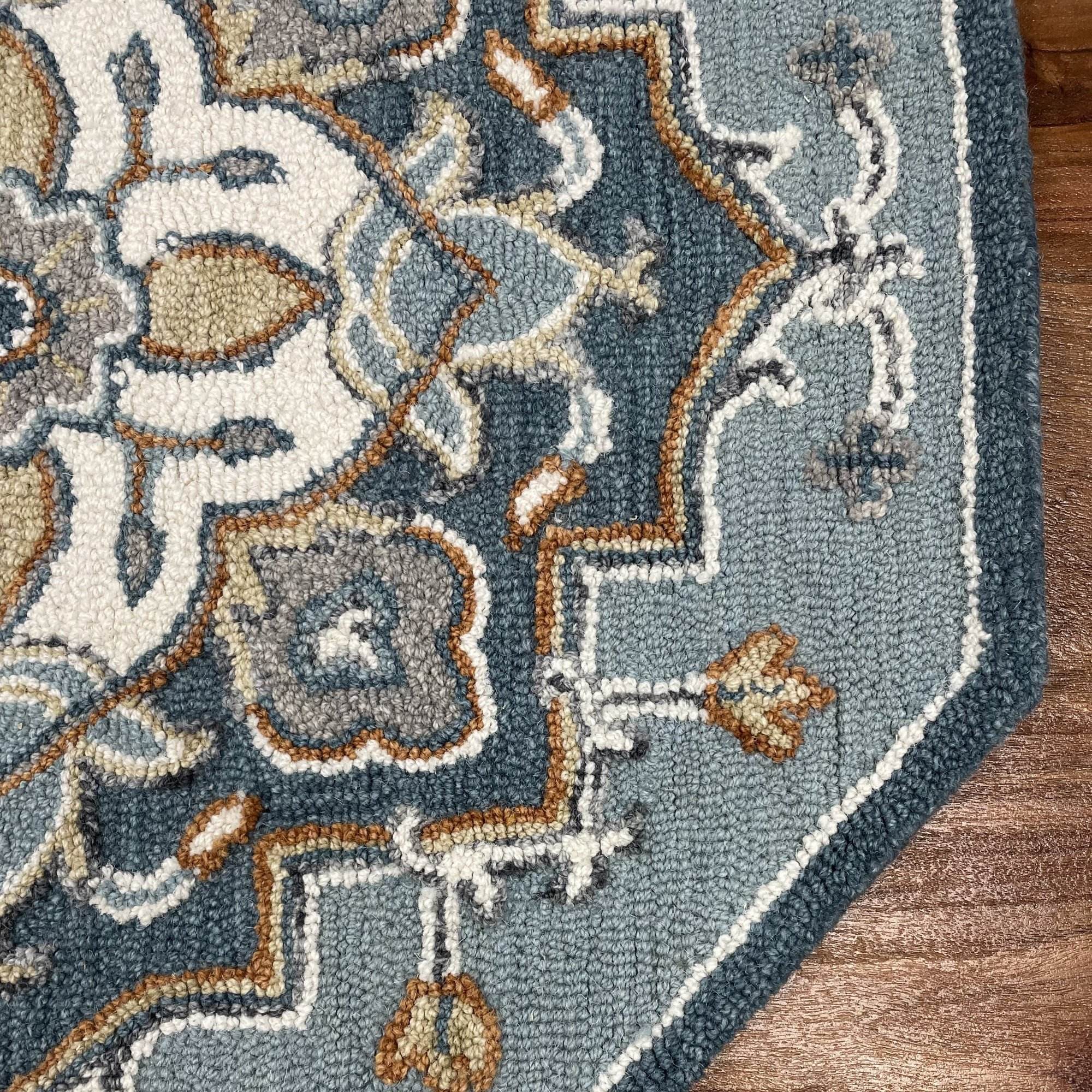 5' Round Blue Traditional Medallion Area Rug