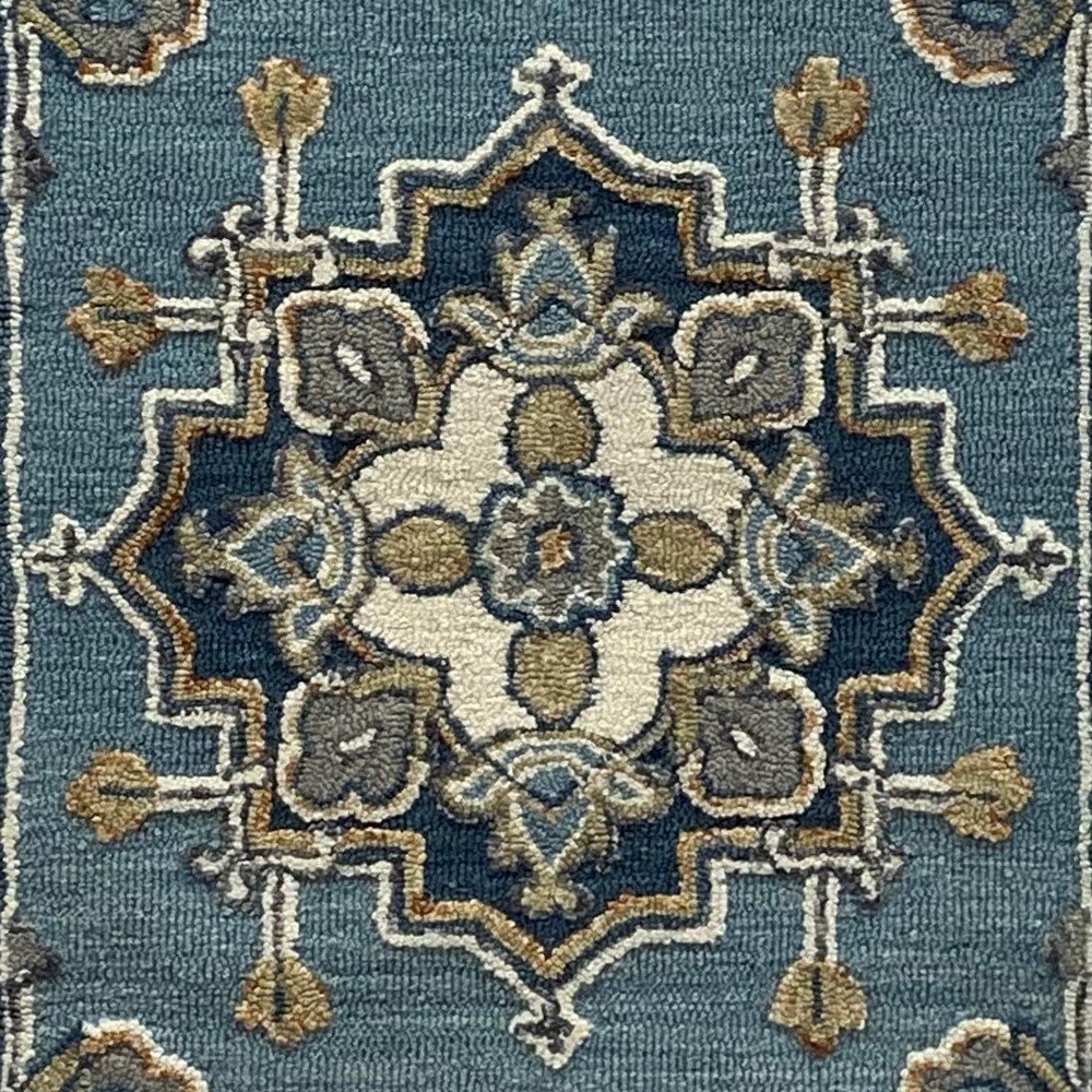 5' Round Blue Traditional Medallion Area Rug