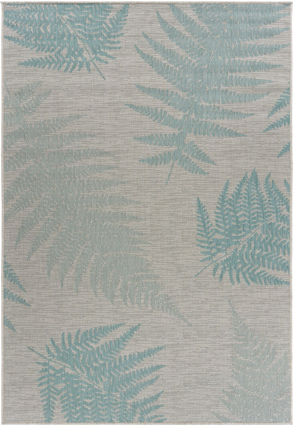 5' x 7' Teal Fern Leaves Indoor Outdoor Area Rug