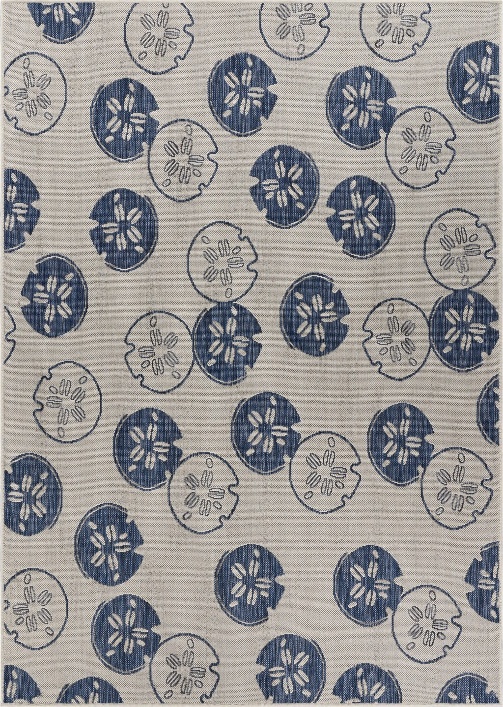 5' x 7' Navy Sand Dollars Indoor Outdoor Area Rug