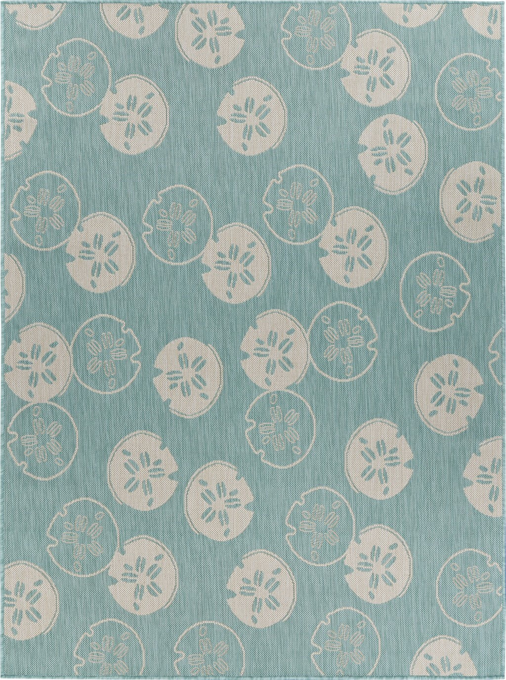 5' x 7' Teal Sand Dollars Indoor Outdoor Area Rug