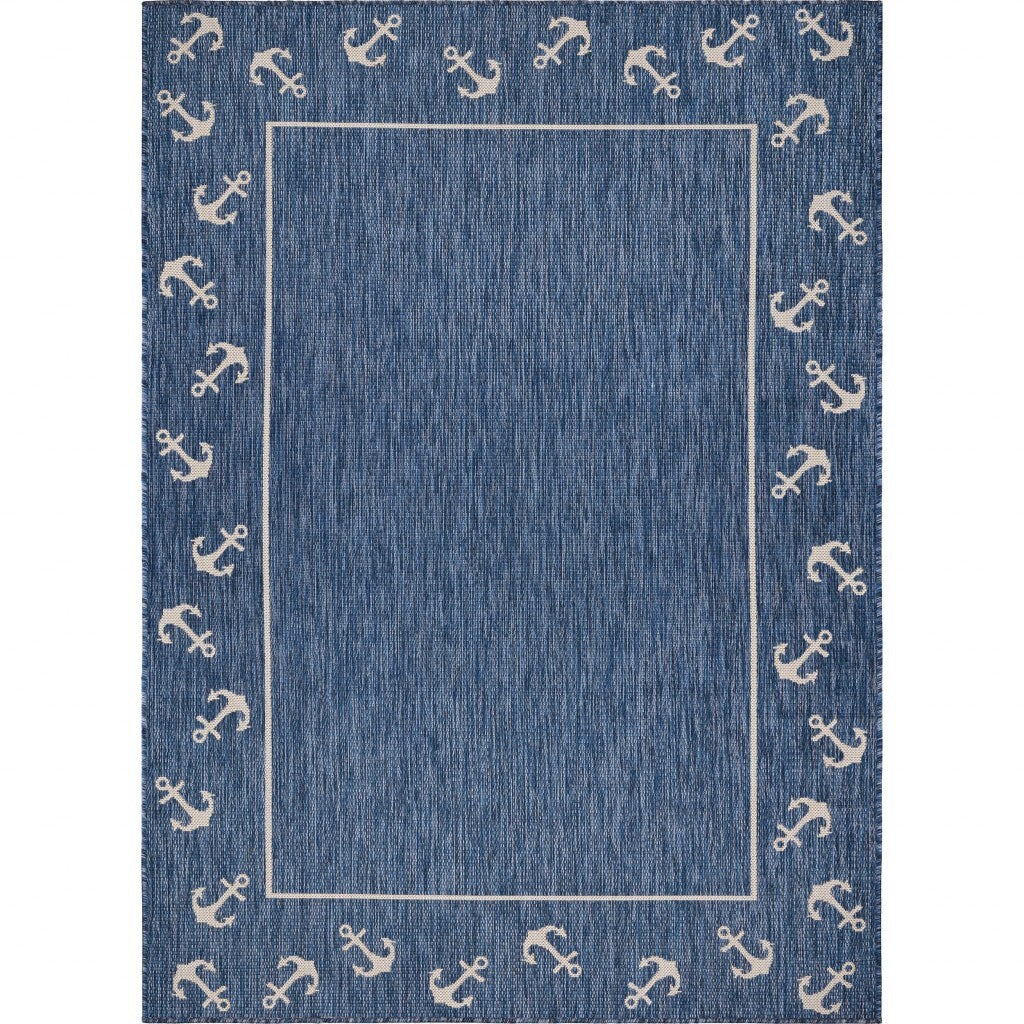 5' x 7' Navy Anchor Indoor Outdoor Area Rug