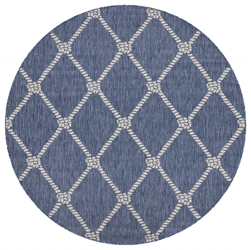 8' Round Navy Knot Indoor Outdoor Area Rug