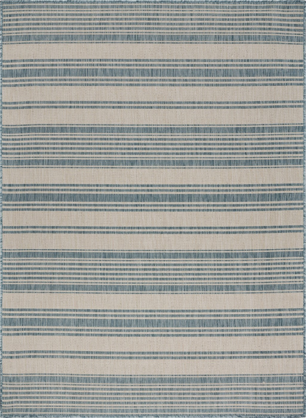 5' x 7' Teal Uneven Stripe Indoor Outdoor Area Rug