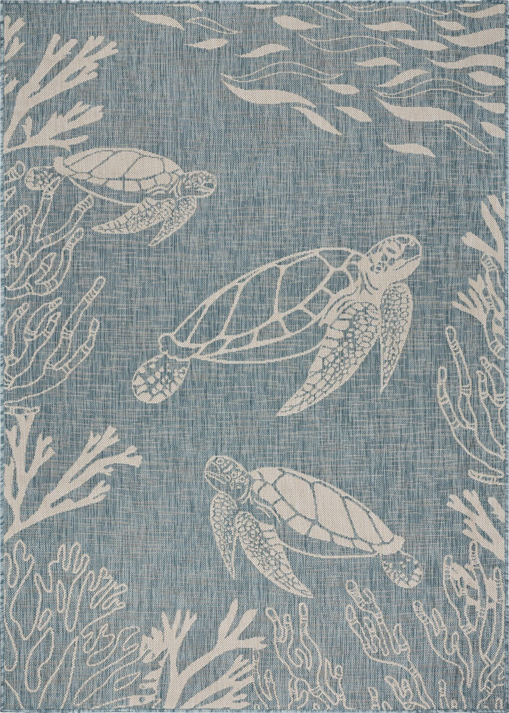 8' x 10' Teal Turtle Indoor Outdoor Area Rug