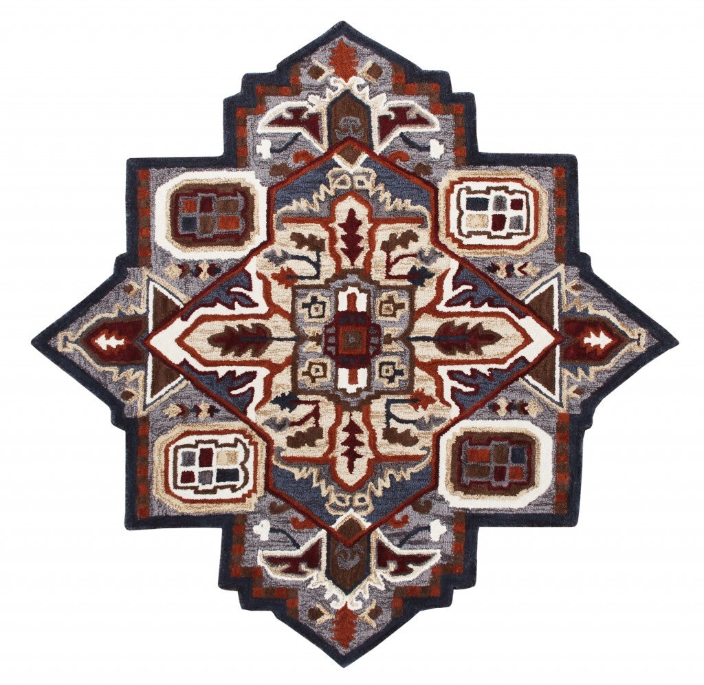 5' Maroon and Gray Medallion Area Rug