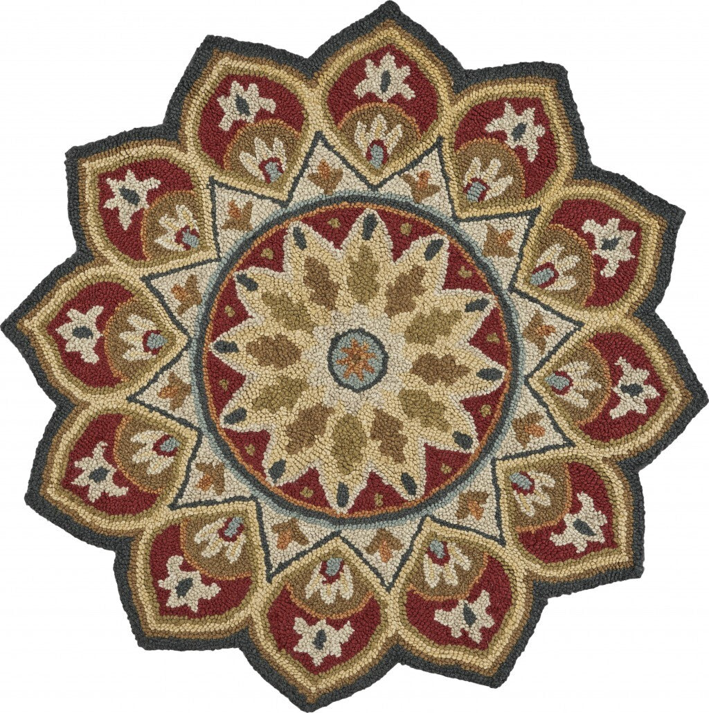 6' Round Red Decorative Petaled Edge Area Rug