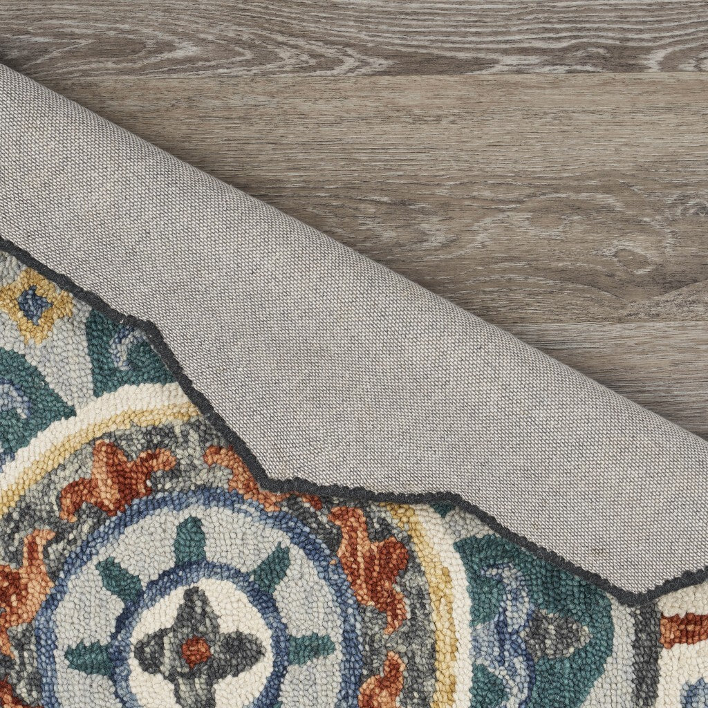 6' Round Teal Decorative Floral Area Rug