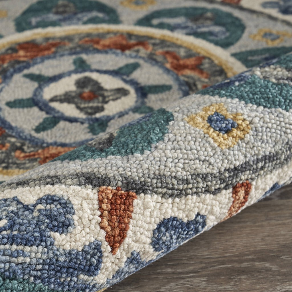 6' Round Teal Decorative Floral Area Rug