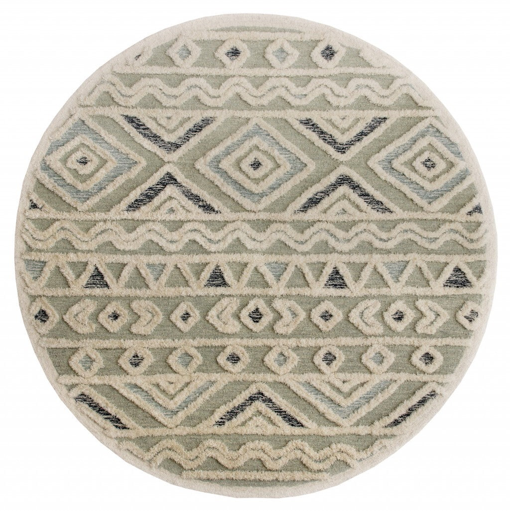 6' Round Cream Modern Geometric Area Rug