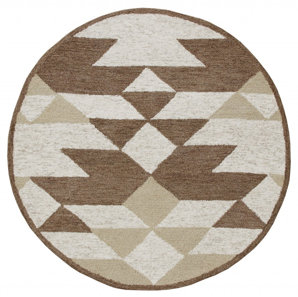 6' Round Brown Bohemian Geometric Area Rug