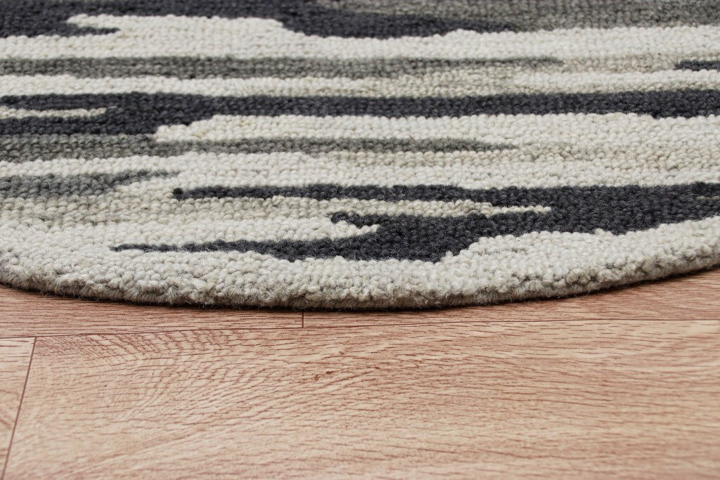 6' Round Black and Gray Camouflage Area Rug