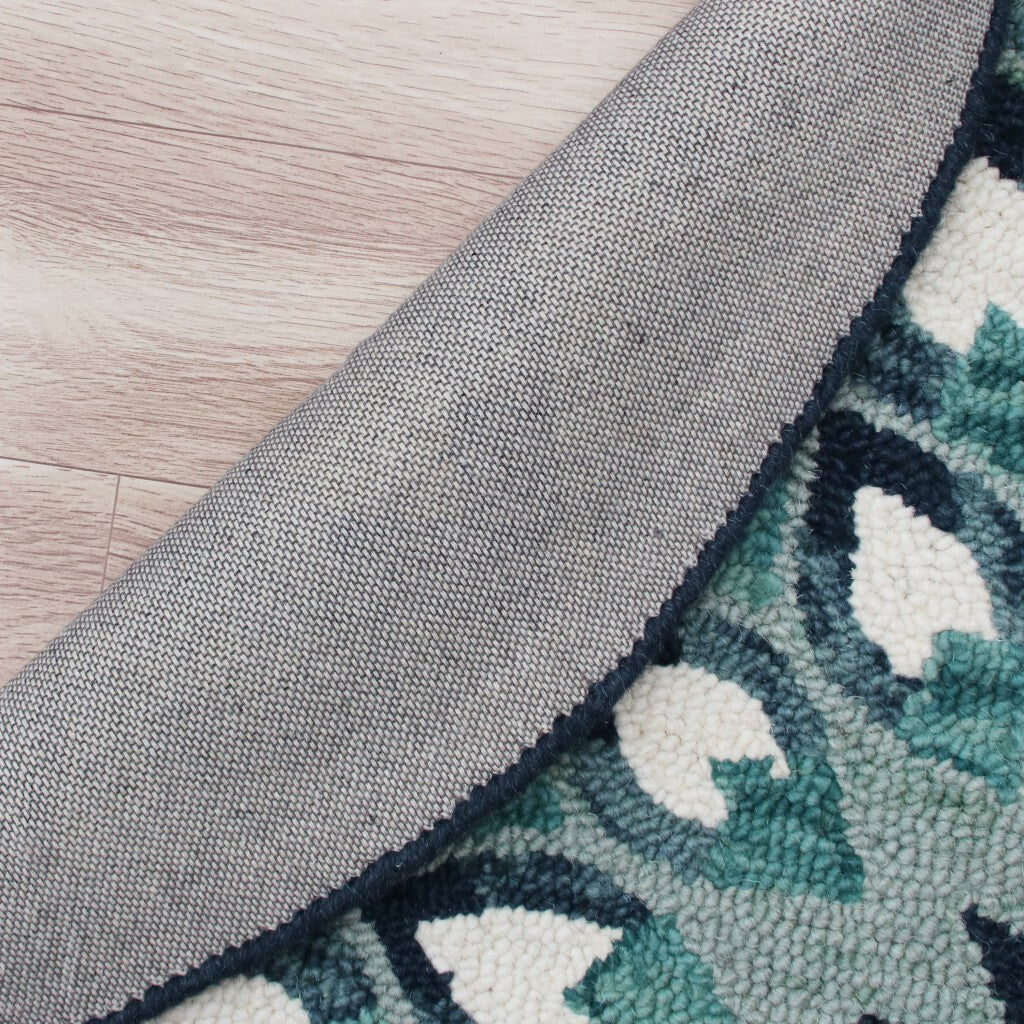 6' Round Blue and White Floral Feathers Area Rug