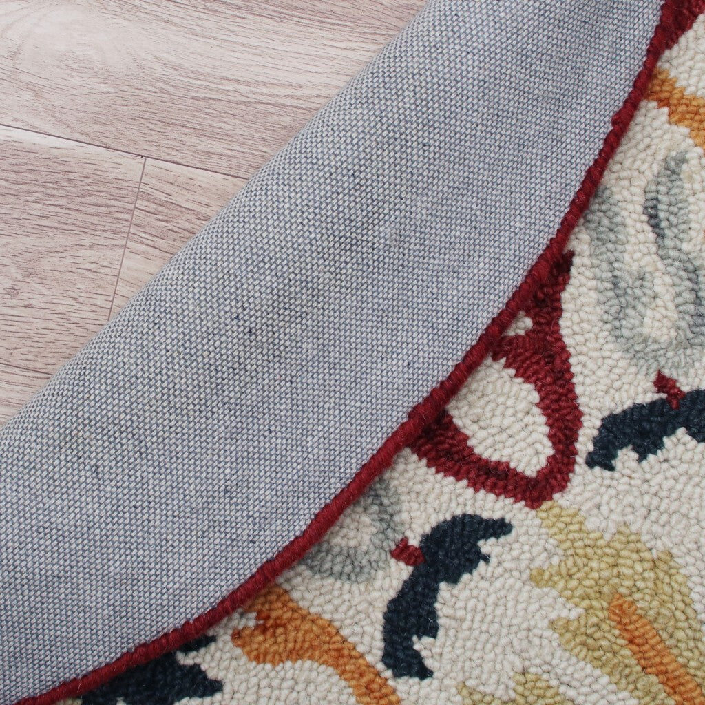 6' Round Red and Ivory Floral Filigree Area Rug
