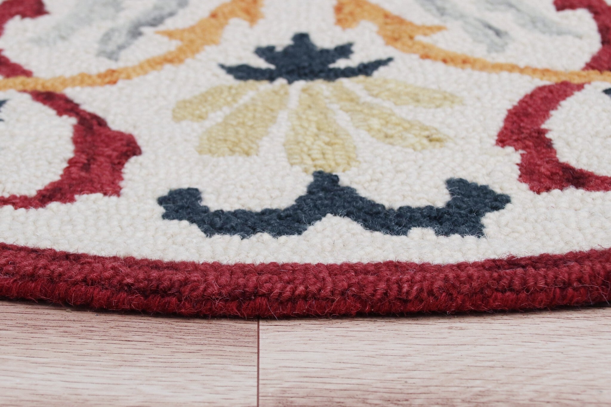 6' Round Red and Ivory Floral Filigree Area Rug