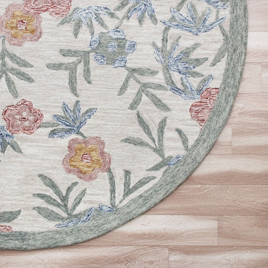 6' Round Gray Floral Traditional Area Rug
