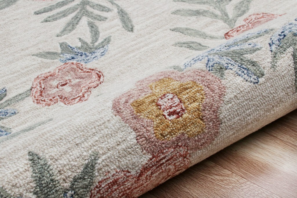 6' Round Gray Floral Traditional Area Rug