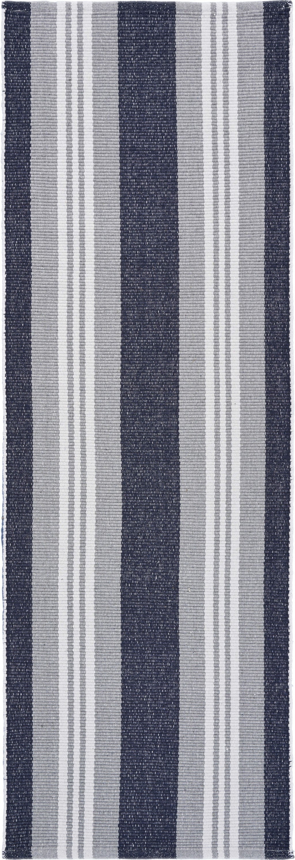 2' x 6' Navy and Ivory Striped Runner Rug