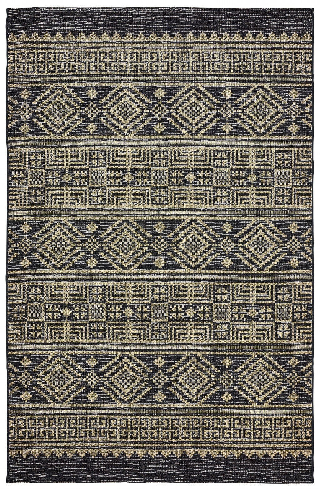 5' x 8' Black Geometric Indoor Outdoor Area Rug