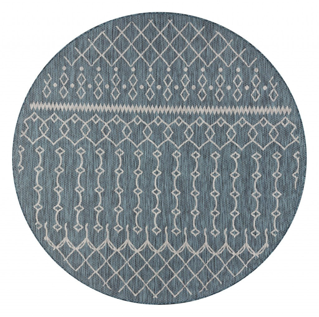 8' Round Blue Array Indoor Outdoor Area Rug